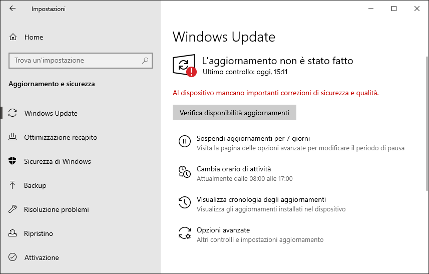 al dispositivo mancano importanti correzioni di sicurezza e qualita.png